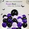 Purple Black Balloon Arch Garland Kit with Gothic Backdrop, Bow Star Mylar Balloons, Black White Striped Party Decor for Gothic Birthday, Halloween, K-Pop & Spooky Themed Events